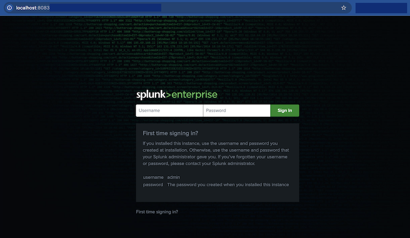 Splunk web interface address