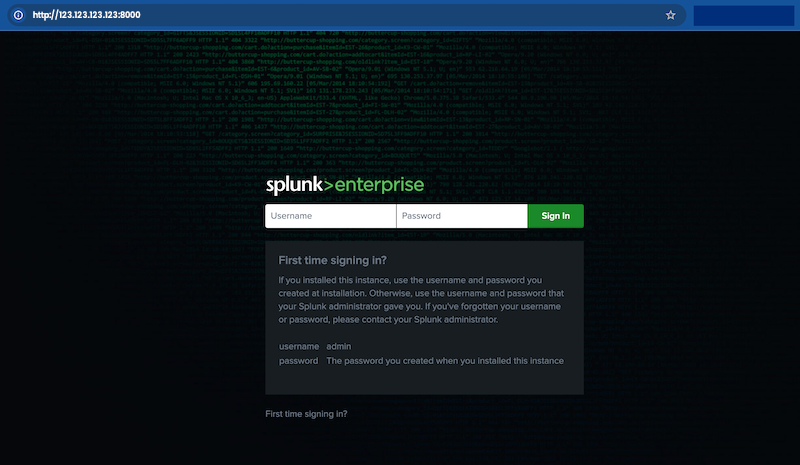 Splunk web interface address