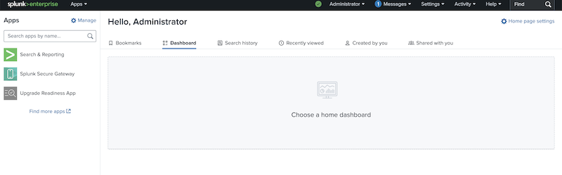 Splunk web interface empty dashboard